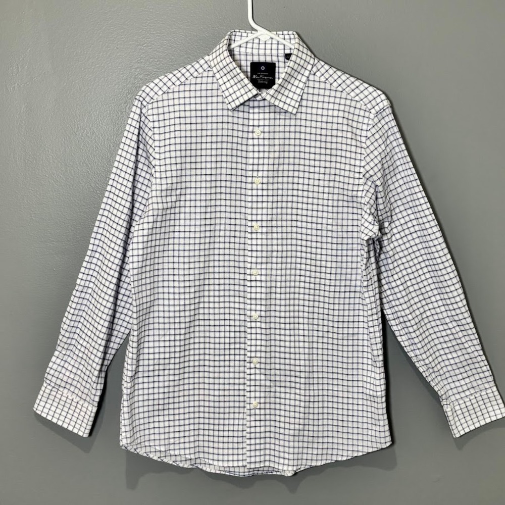 Ben Sherman Shirt Mens M 15-15.5 Blue White Stretch Tailoring Classic Preppy